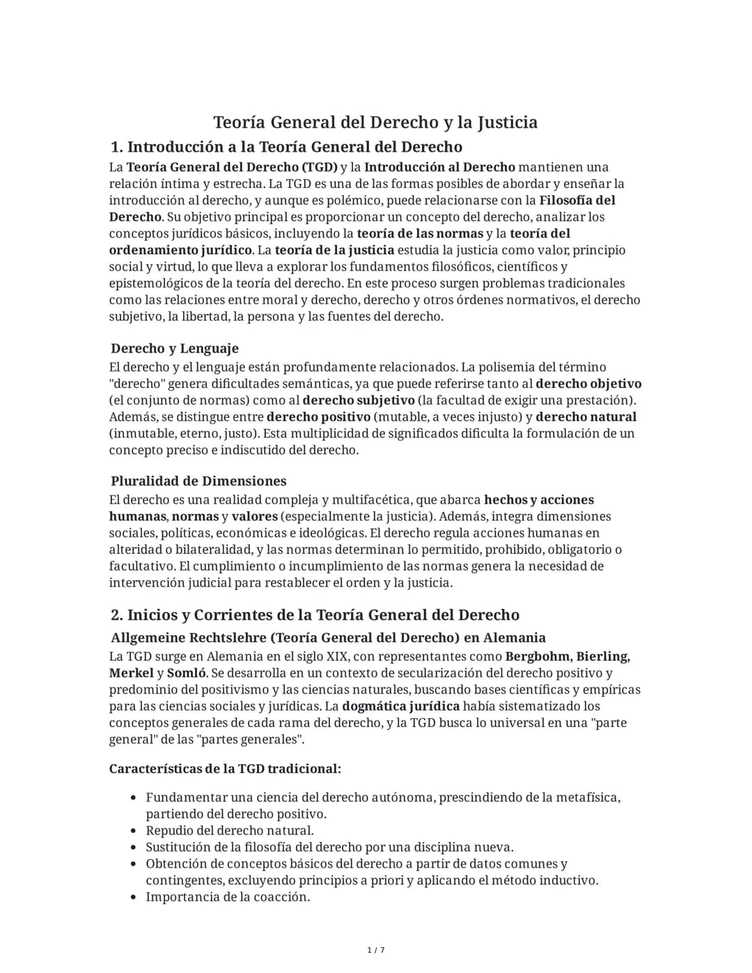 # Teoría General del Derecho y la Justicia

## 1. Introducción a la Teoría General del Derecho

La Teoría General del Derecho (TGD) y la Int