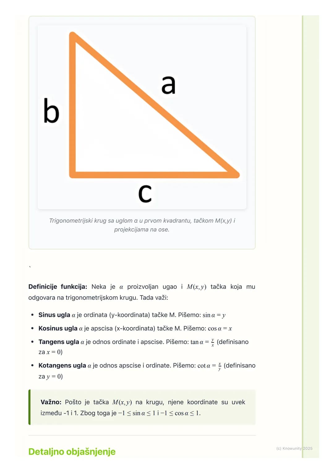 # Definicije trigonometrijskih
funkcija

Uvod u definicije na trigonometrijskom krugu

Do sada smo definisali trigonometrijske funkcije samo