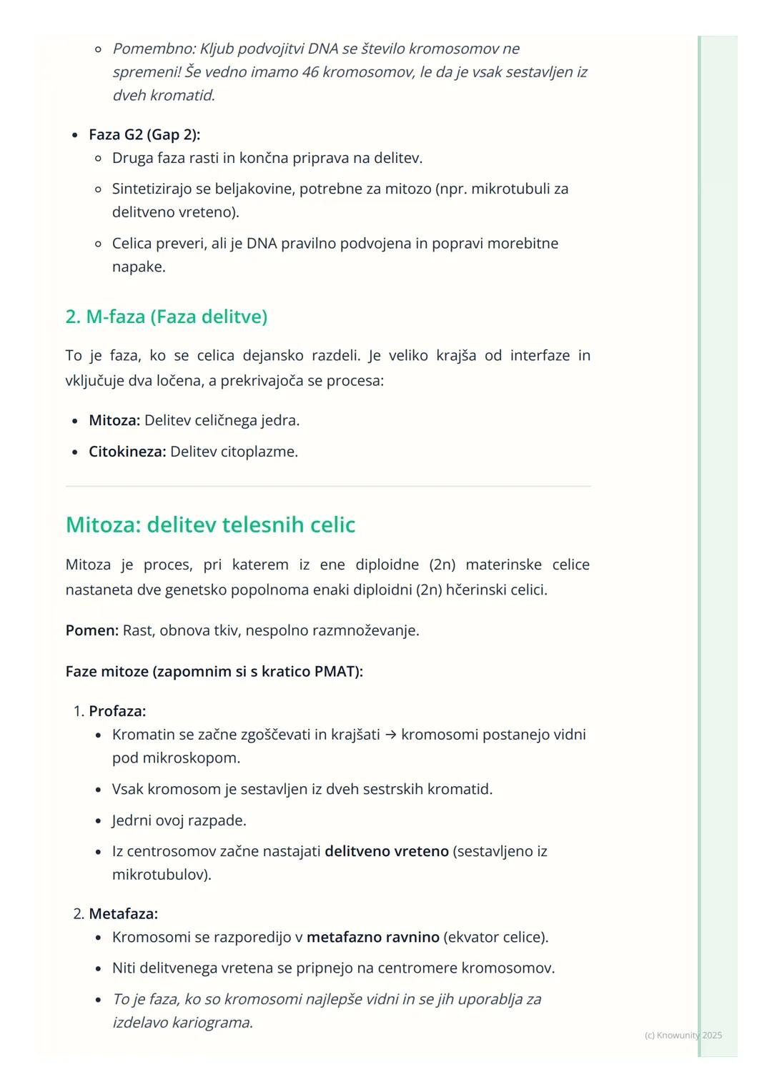 # Celični cikel in delitev celic

## Pregled celičnega cikla

Celični cikel je urejeno zaporedje dogodkov v življenju celice, ki vodi v njen