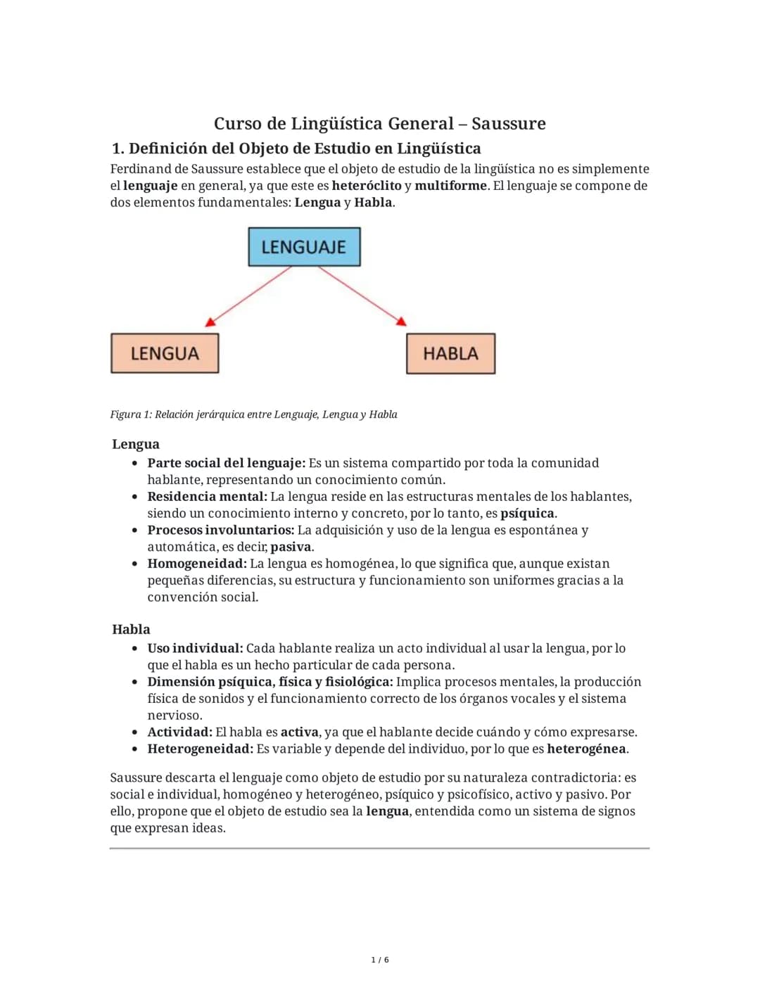 Curso de Lingüística General - Saussure
1. Definición del Objeto de Estudio en Lingüística
Ferdinand de Saussure establece que el objeto de 