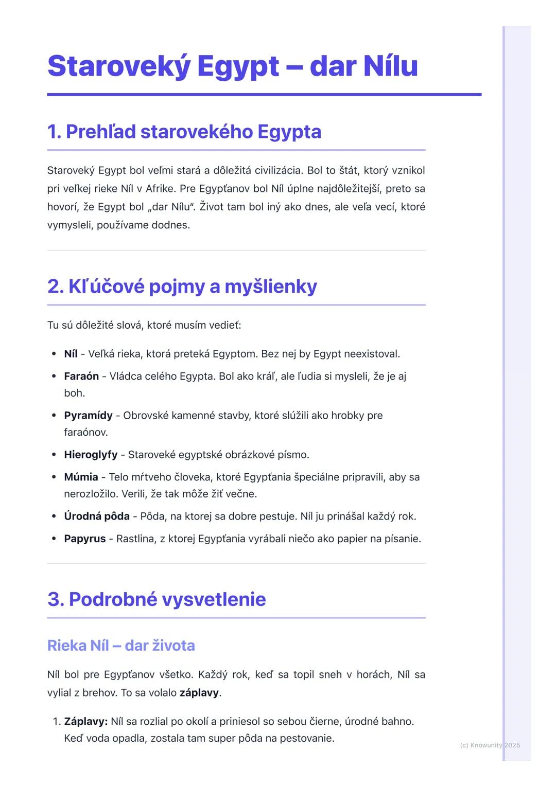 # Staroveký Egypt – dar Nílu

1. Prehľad starovekého Egypta

Staroveký Egypt bol veľmi stará a dôležitá civilizácia. Bol to štát, ktorý vzni