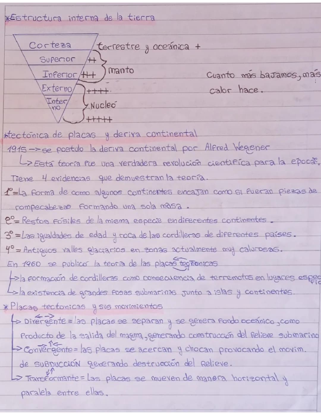Estructura interna de la tierra,tectónica de placas y deriva continental,y movimiento de las placas 