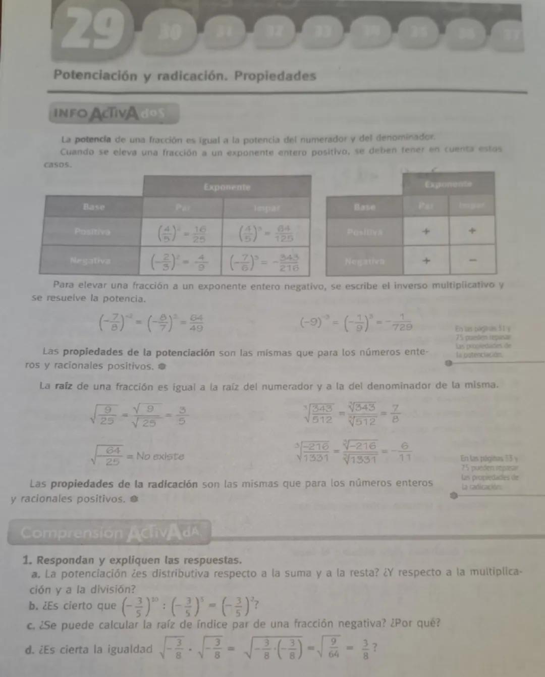Propiedades de Potenciación y Radicación con Fracciones