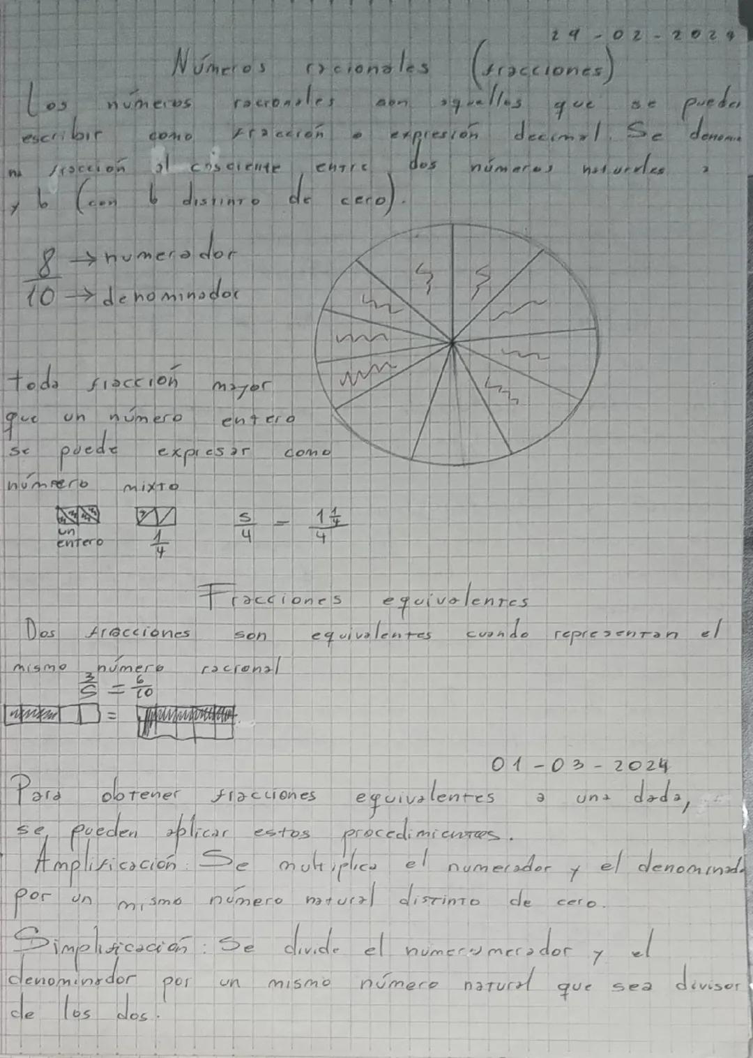 24-02-2024
# Números racionales (fracciones)
Los números racionales son aquellos que se pueden escribir como fracción o expresión decimal. S