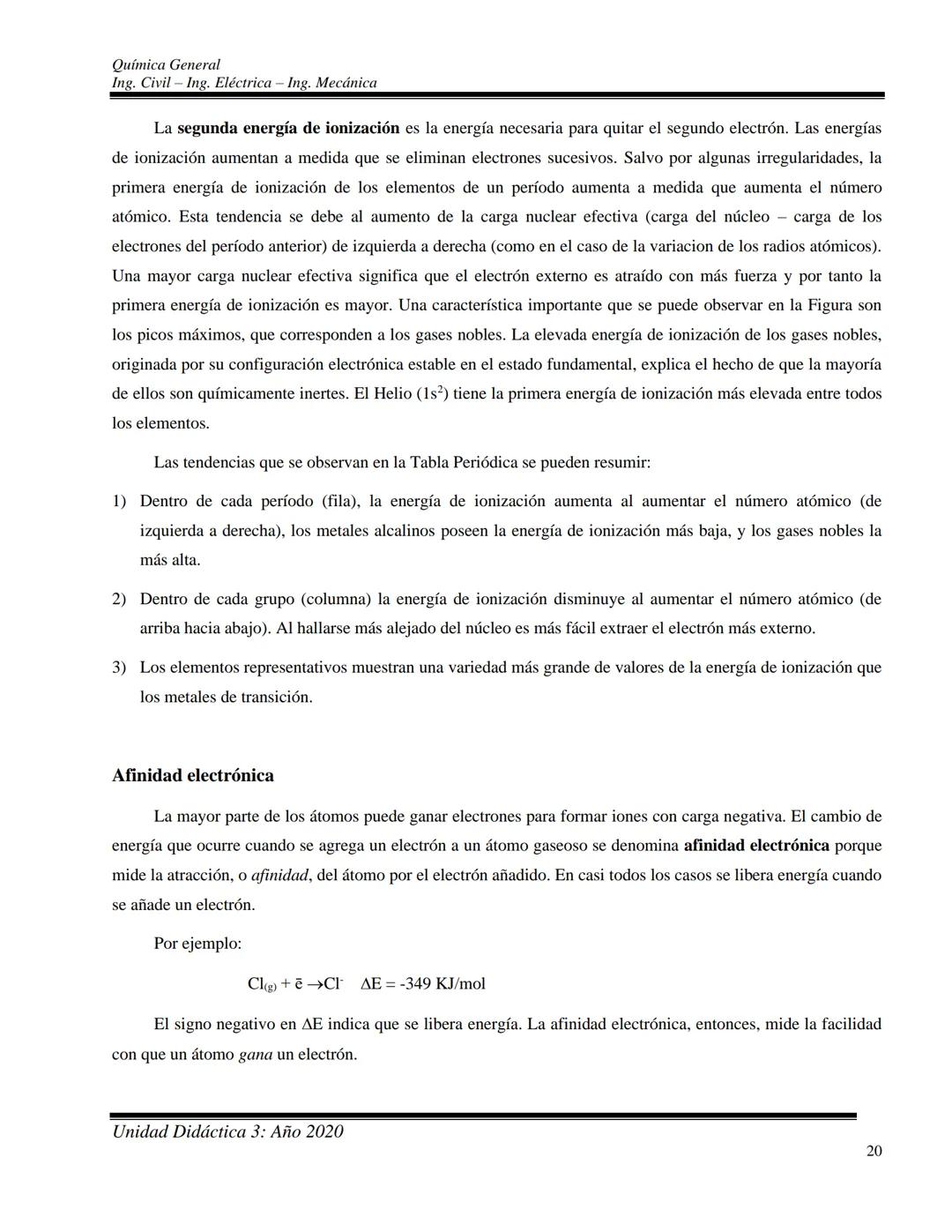 Química General
Ing. Civil - Ing. Eléctrica - Ing. Mecánica
UNIDAD DIDACTICA 3: ESTRUCTURA DE LA MATERIA
Contenidos conceptuales: Materia y 