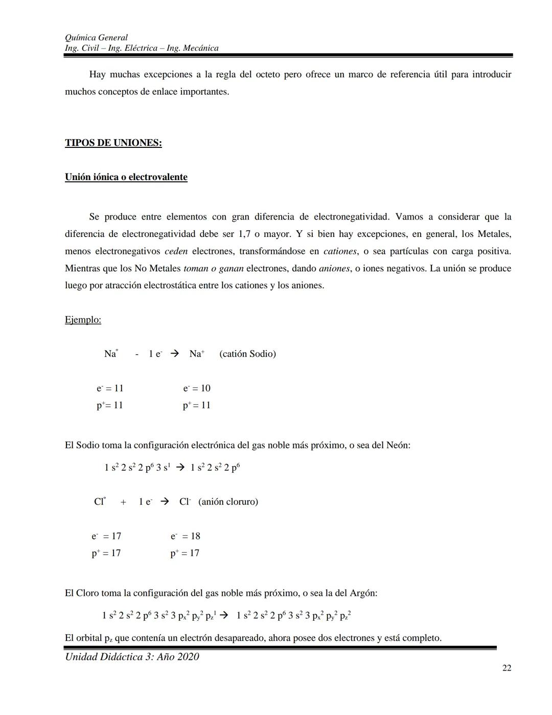 Química General
Ing. Civil - Ing. Eléctrica - Ing. Mecánica
UNIDAD DIDACTICA 3: ESTRUCTURA DE LA MATERIA
Contenidos conceptuales: Materia y 