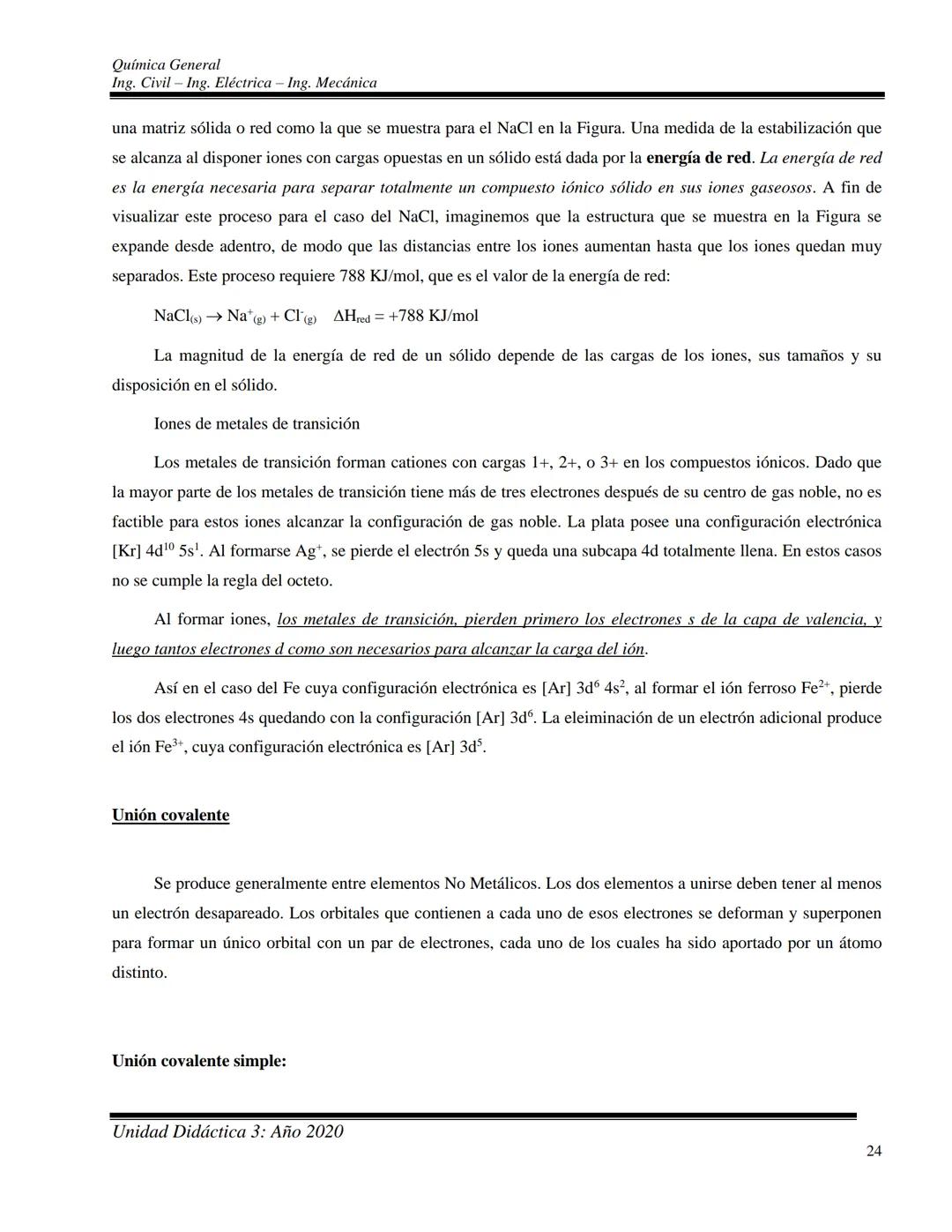 Química General
Ing. Civil - Ing. Eléctrica - Ing. Mecánica
UNIDAD DIDACTICA 3: ESTRUCTURA DE LA MATERIA
Contenidos conceptuales: Materia y 
