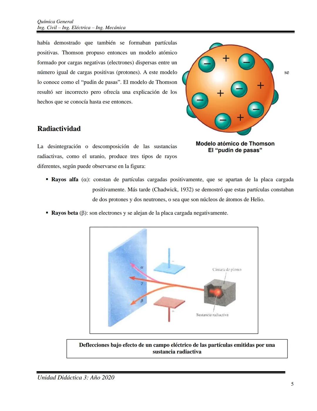 Química General
Ing. Civil - Ing. Eléctrica - Ing. Mecánica
UNIDAD DIDACTICA 3: ESTRUCTURA DE LA MATERIA
Contenidos conceptuales: Materia y 