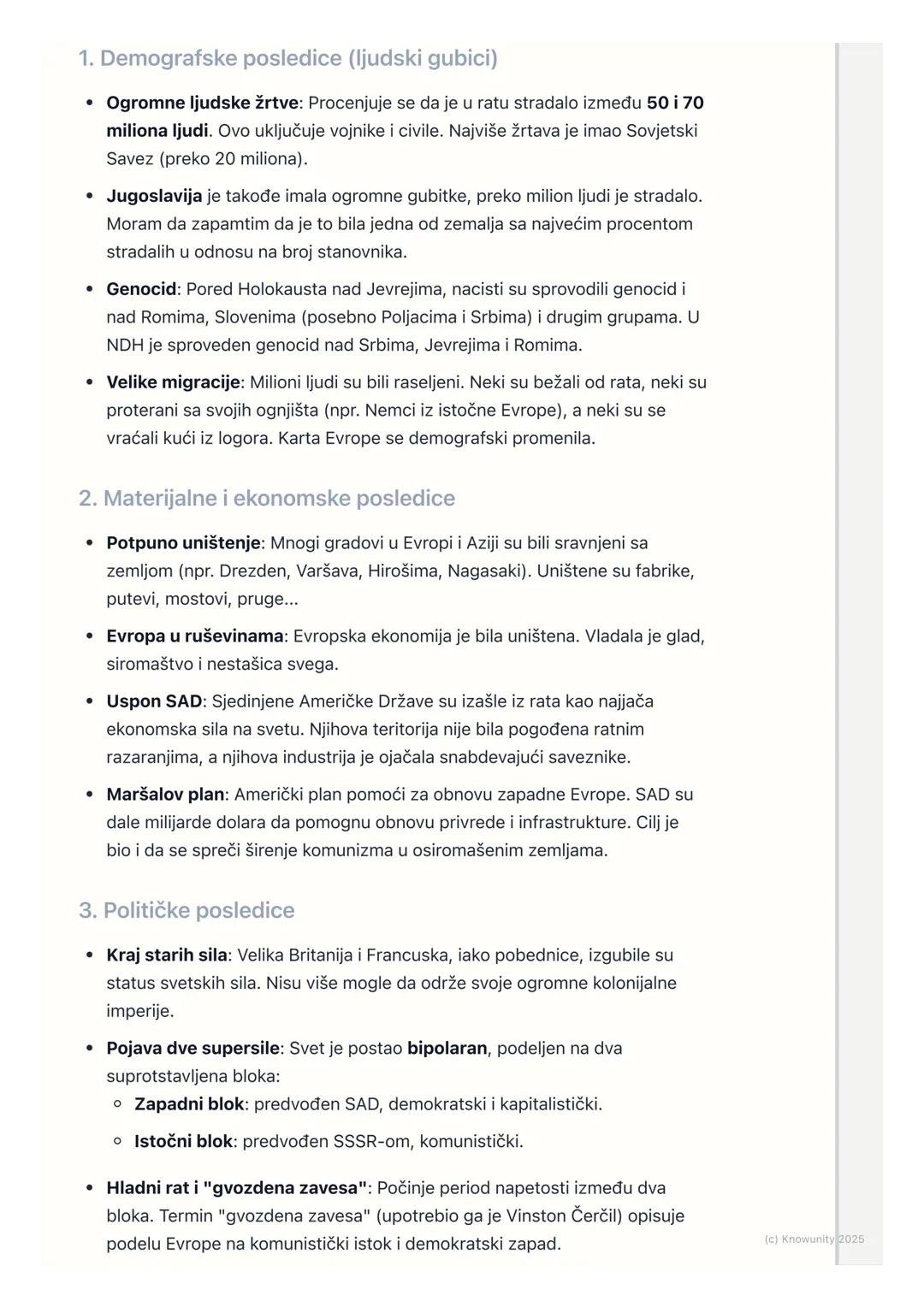 # Posledice Drugog svetskog
rata

Uvod u posledice rata

Drugi svetski rat je bio najveći i najrazorniji sukob u istoriji čovečanstva. Završ