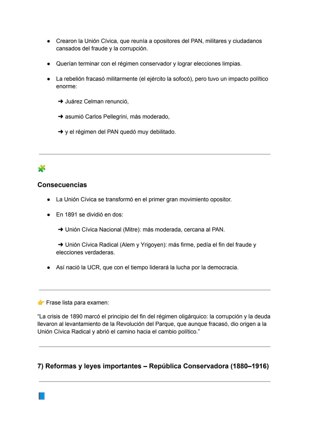 # Republica conservadora (1880-1916)

1) Contexto general - República Conservadora (1880-1916)

*   Inicio y eje político

    *   Arranca e
