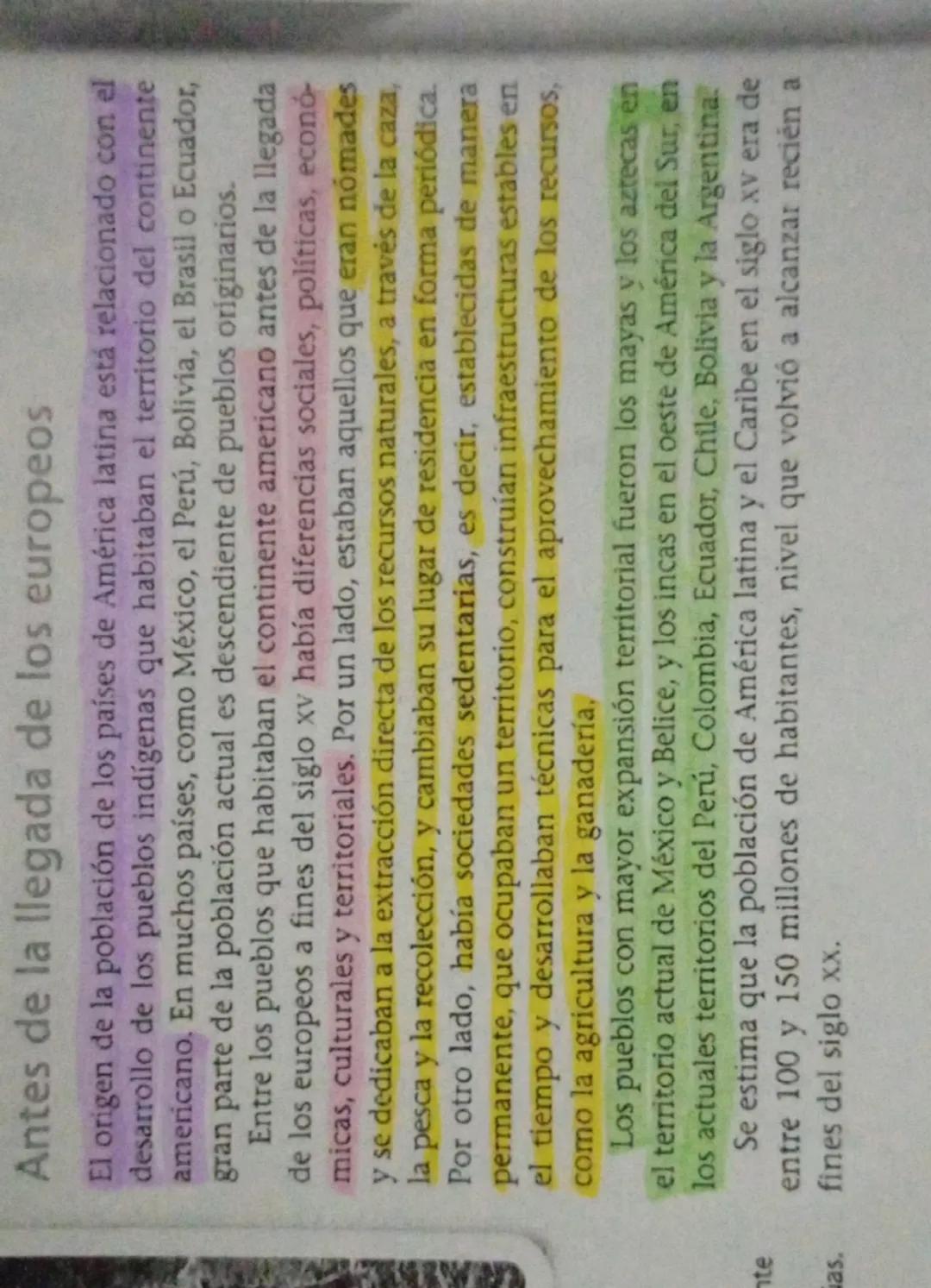 # Antes de la llegada de los europeos

El origen de la población de los países de América latina está relacionado con el
desarrollo de los p