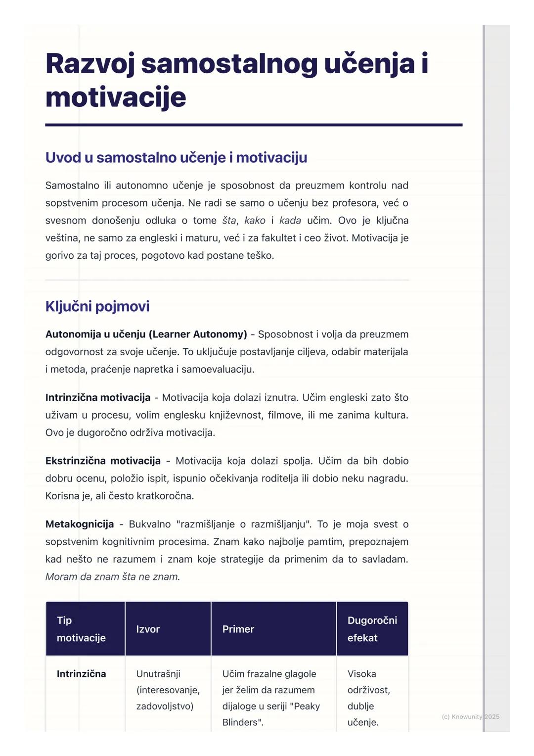 # Razvoj samostalnog učenja i
motivacije

Uvod u samostalno učenje i motivaciju

Samostalno ili autonomno učenje je sposobnost da preuzmem k