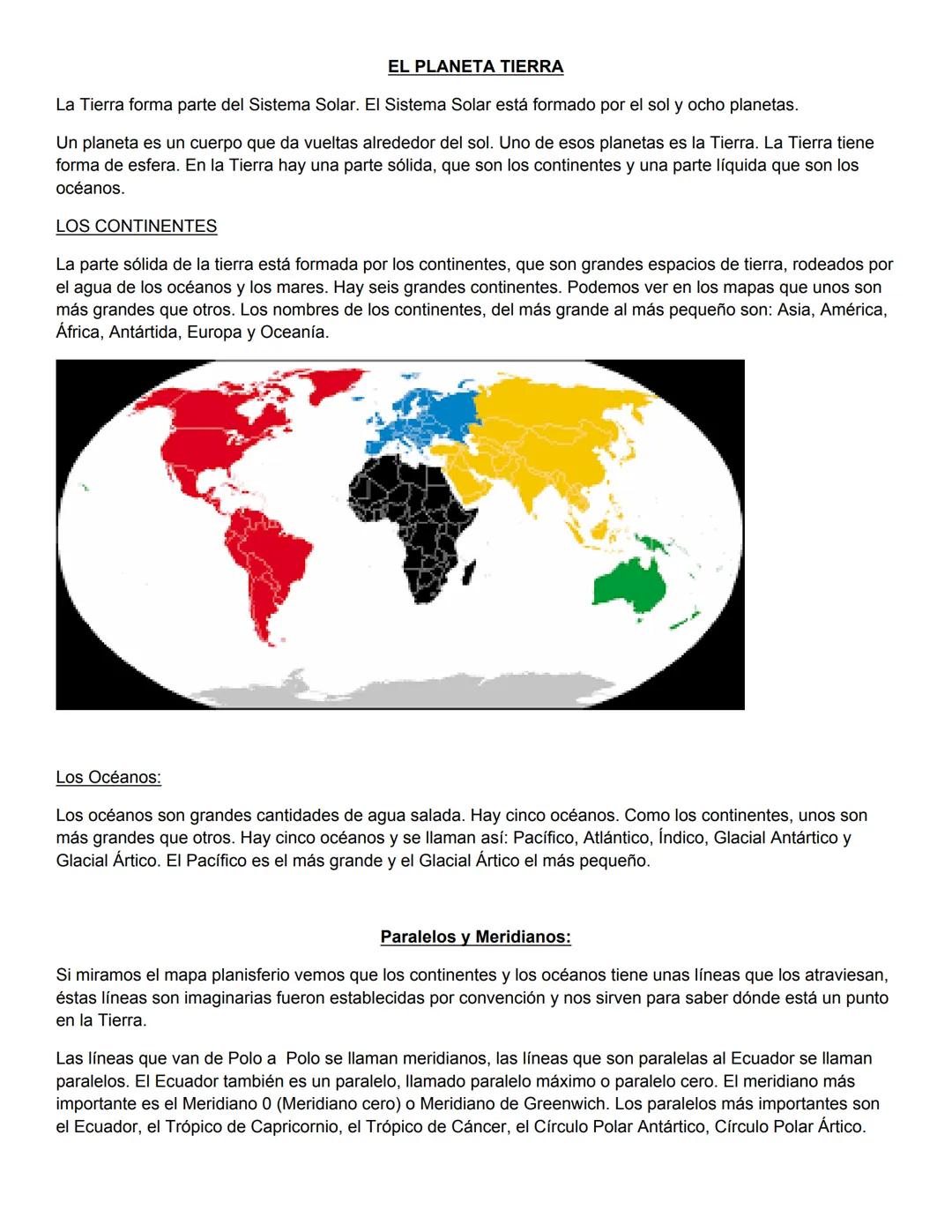 EL PLANETA TIERRA
La Tierra forma parte del Sistema Solar. El Sistema Solar está formado por el sol y ocho planetas.
Un planeta es un cuerpo