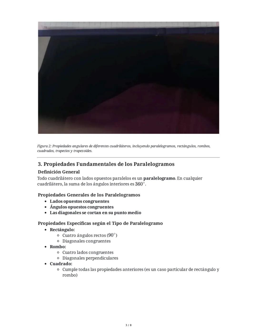 Propiedades y Clasificación de los Paralelogramos y Otros
Cuadriláteros
1. Propiedades de los Lados en Paralelogramos
Un paralelogramo es un