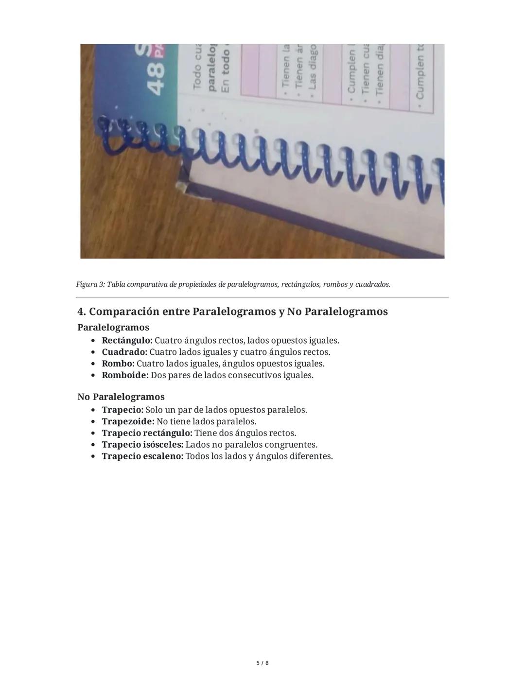 Propiedades y Clasificación de los Paralelogramos y Otros
Cuadriláteros
1. Propiedades de los Lados en Paralelogramos
Un paralelogramo es un