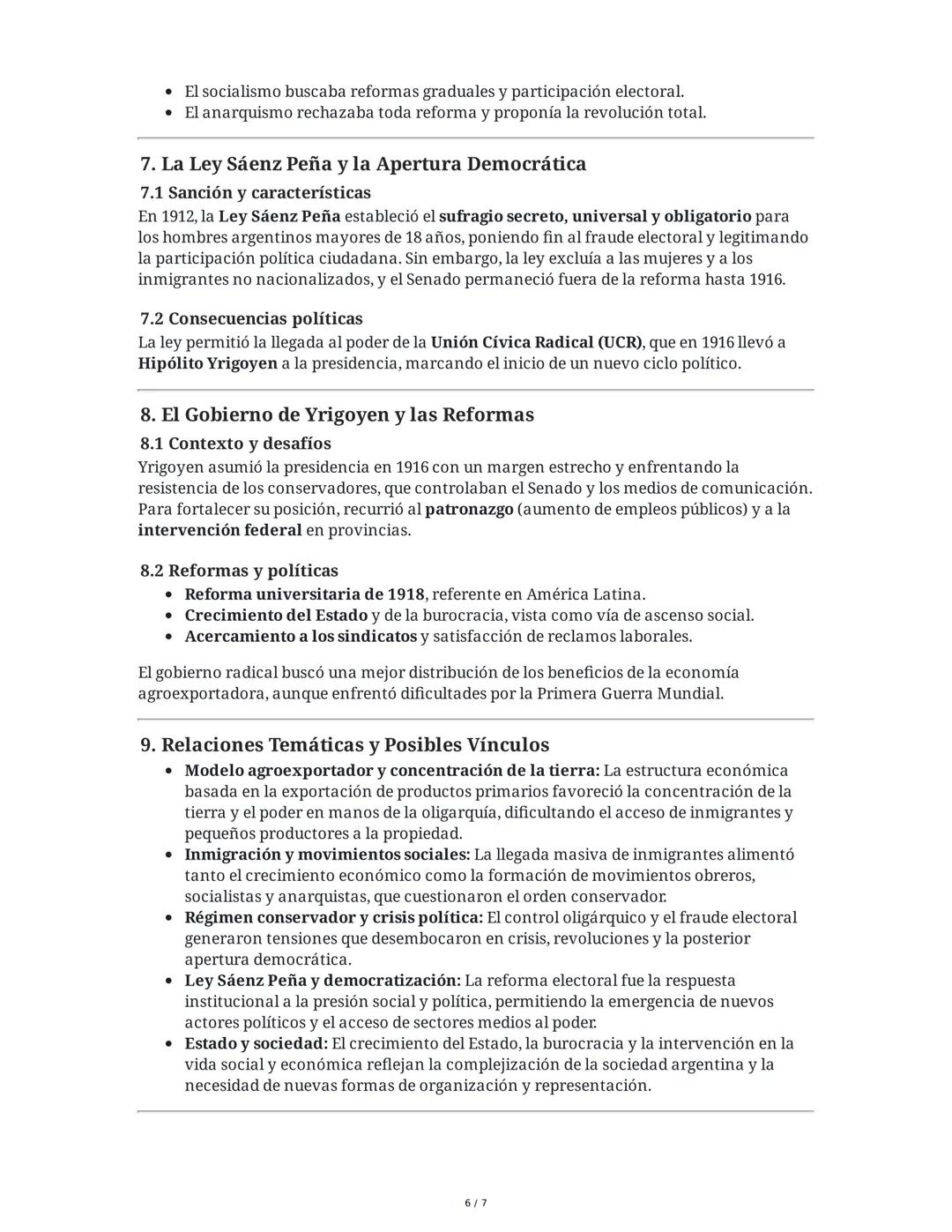 Resumen Temático: Argentina entre fines del siglo XIX y
principios del XX
1. El Modelo Agroexportador Argentino
1.1 Consolidación y caracter