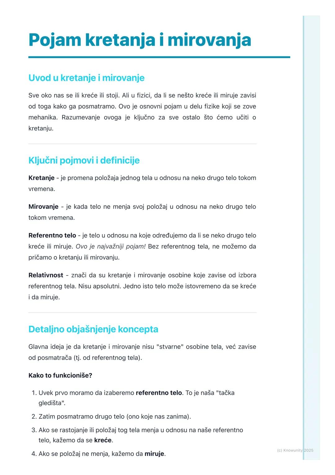 # Pojam kretanja i mirovanja

Uvod u kretanje i mirovanje

Sve oko nas se ili kreće ili stoji. Ali u fizici, da li se nešto kreće ili miruje