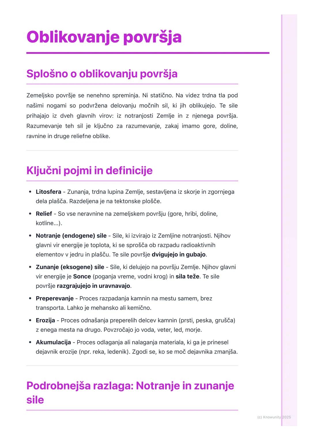 # Oblikovanje površja

Splošno o oblikovanju površja

Zemeljsko površje se nenehno spreminja. Ni statično. Na videz trdna tla pod
našimi nog