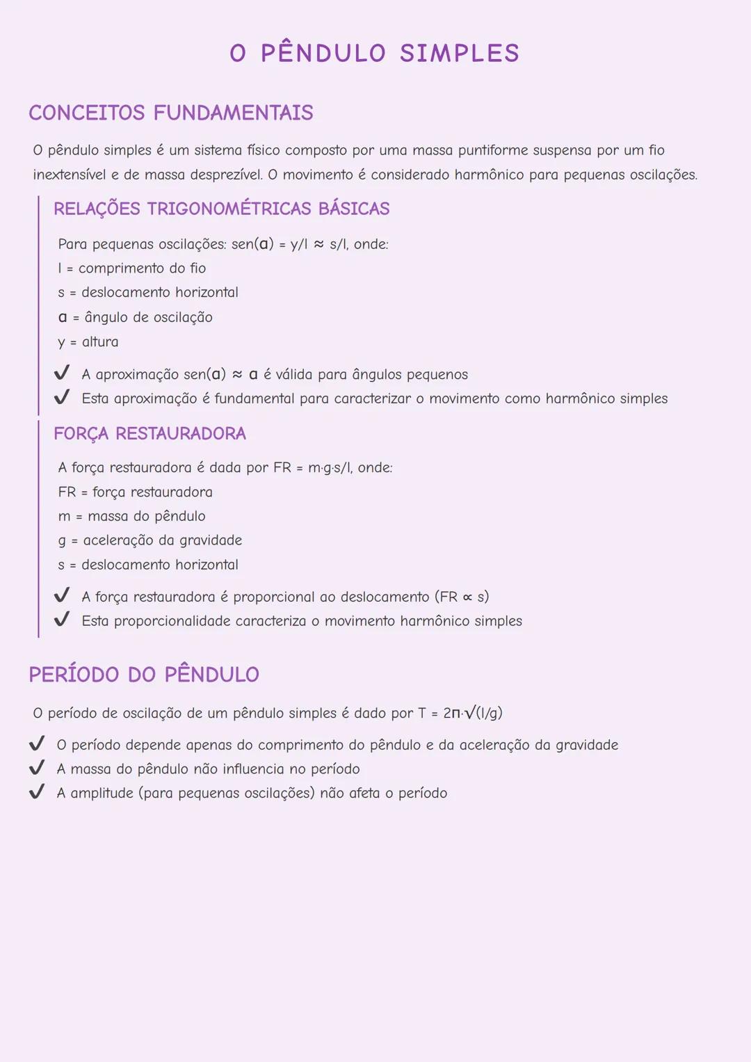 # O PÊNDULO SIMPLES

CONCEITOS FUNDAMENTAIS

O pêndulo simples é um sistema físico composto por uma massa puntiforme suspensa por um fio
ine