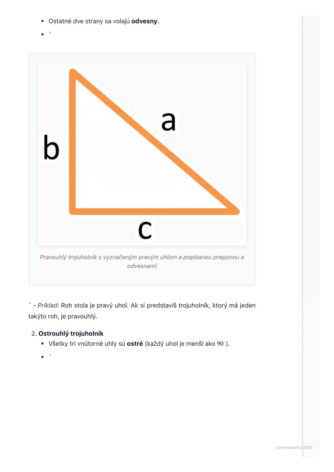# Trojuholník - základné pojmy

1. Prehľad trojuholníkov

Trojuholník je jeden z najzákladnejších tvarov v geometrii. Stretávame sa s ním
vš