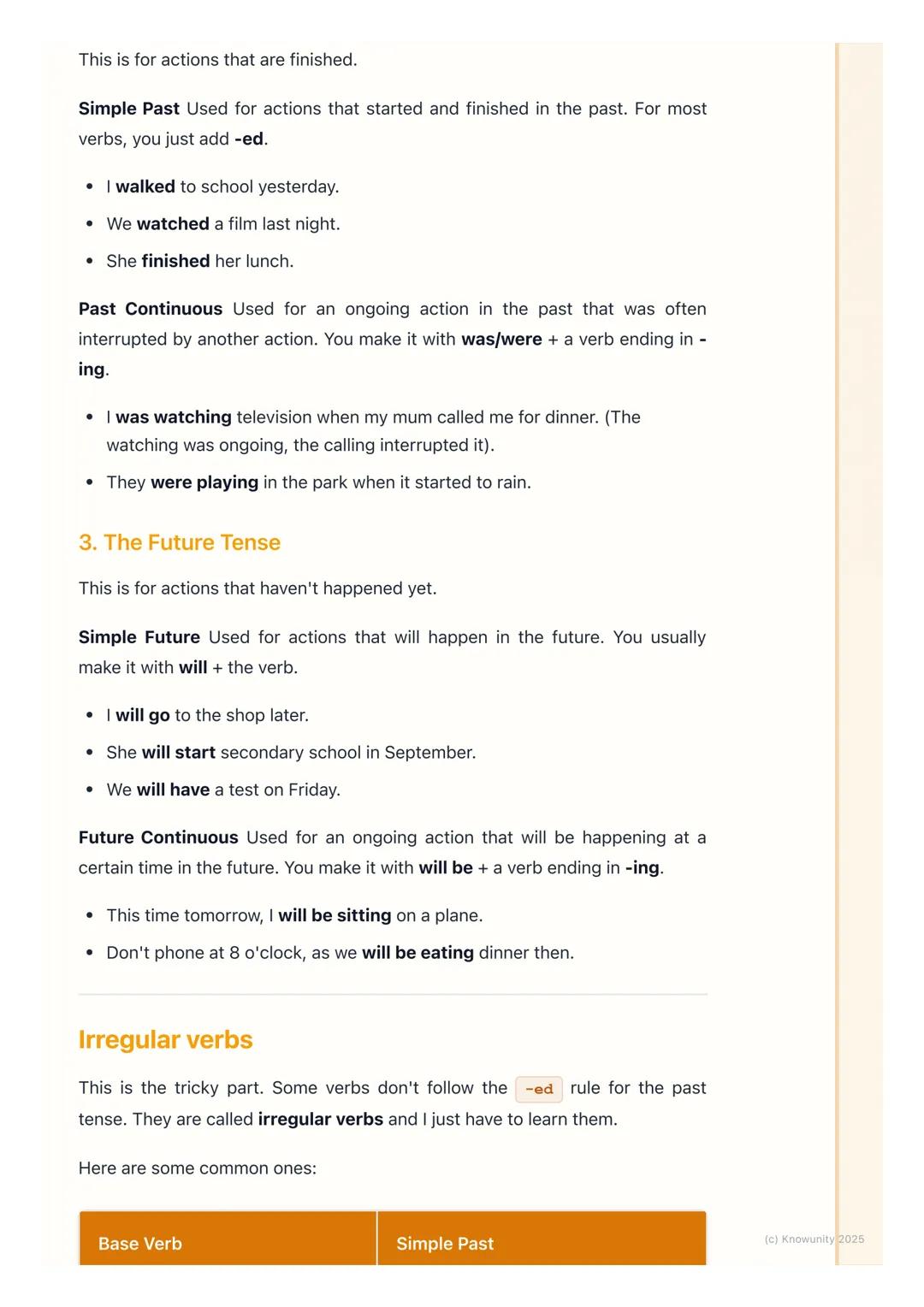 # Verb Tenses

What are verb tenses?

Verb tenses tell us when an action is happening. Verbs are the 'doing' words in
a sentence, and the te