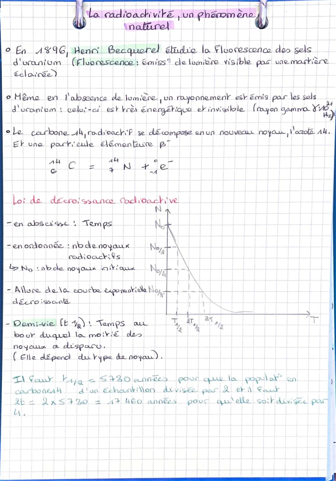 # La radioactivité, un phénomène
naturel

• En 1896, Henri Becquerel étudie la fluorescence des sels
d'uranium (Fluorescence: émissº de lumi