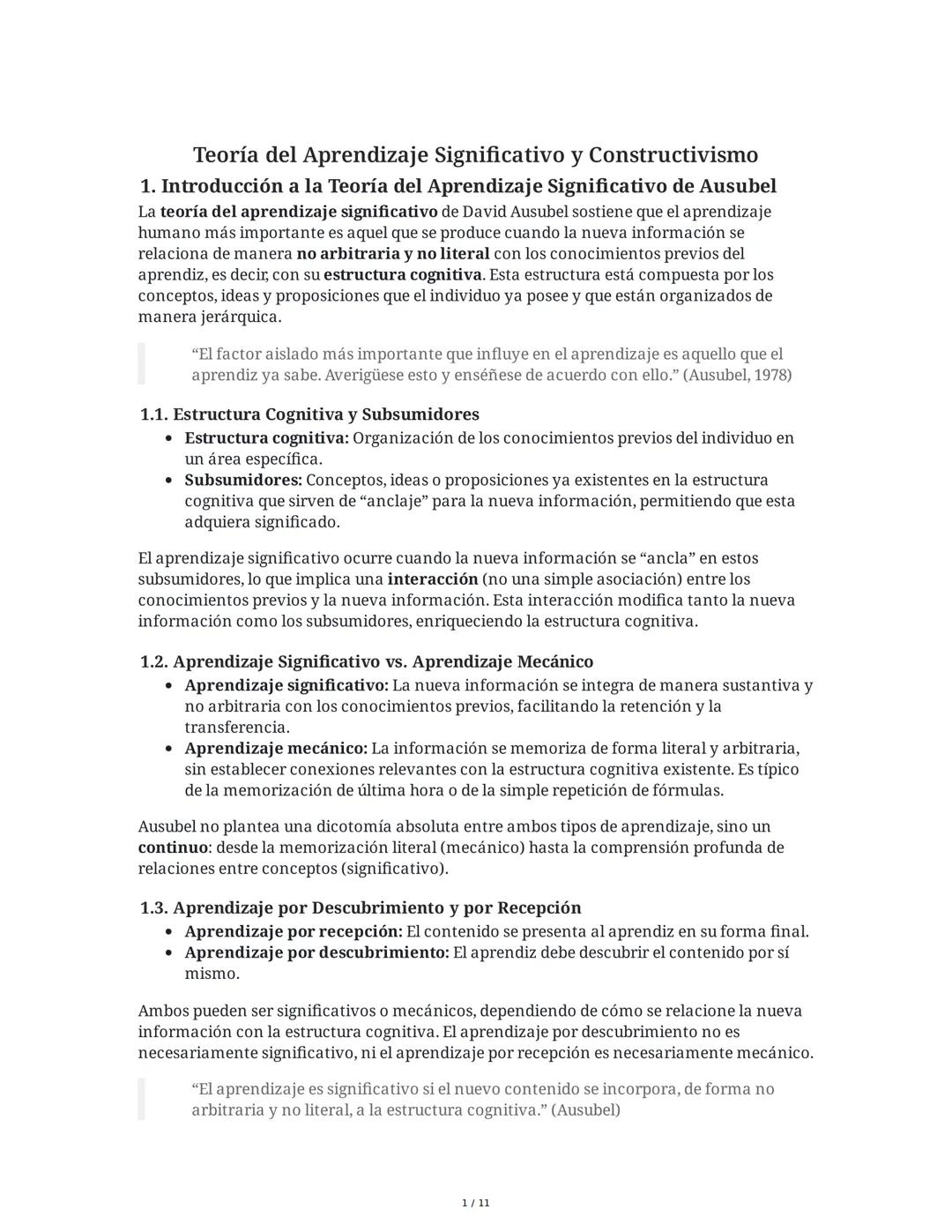 Aprendizaje Significativo y Constructivismo