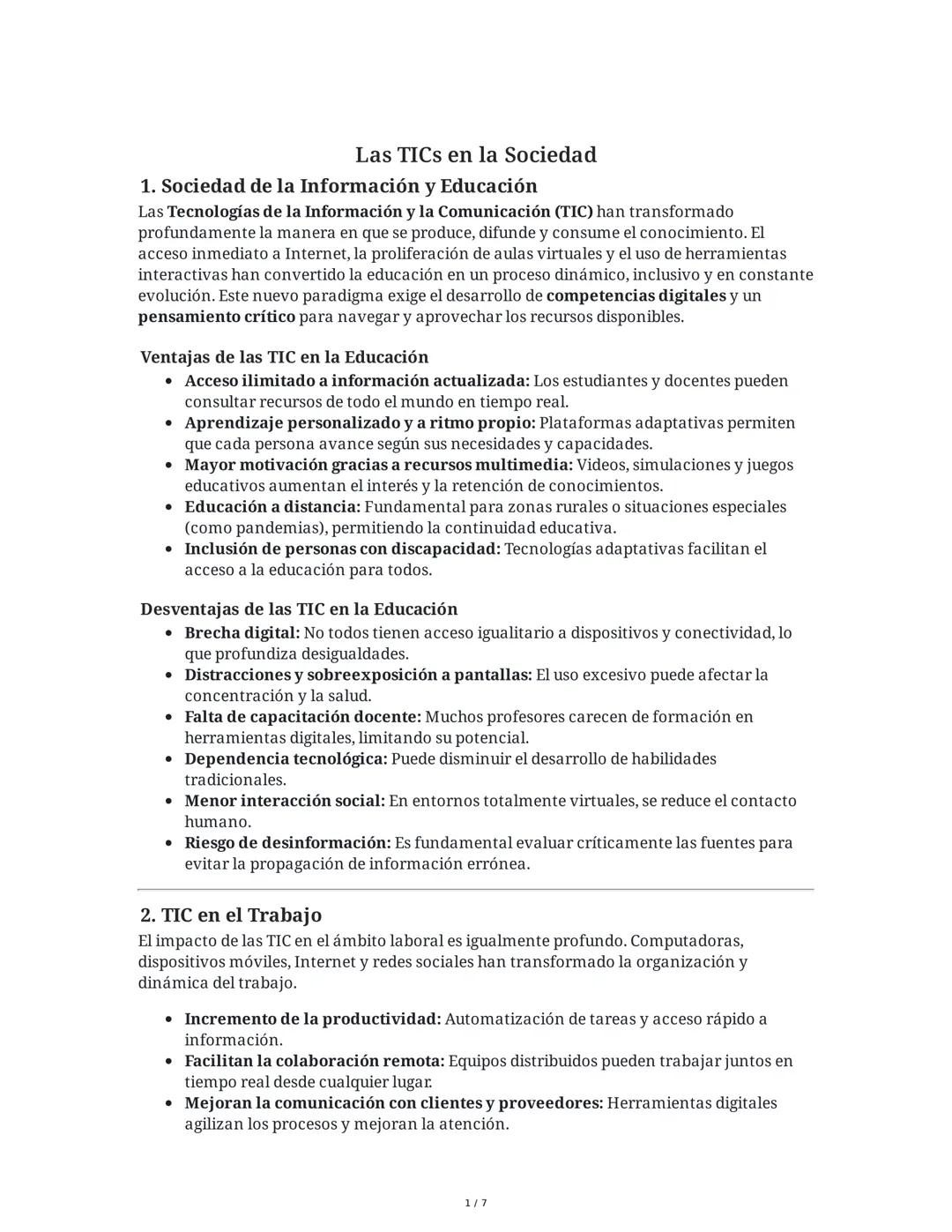 Las TICs en la Sociedad
1. Sociedad de la Información y Educación
Las Tecnologías de la Información y la Comunicación (TIC) han transformado