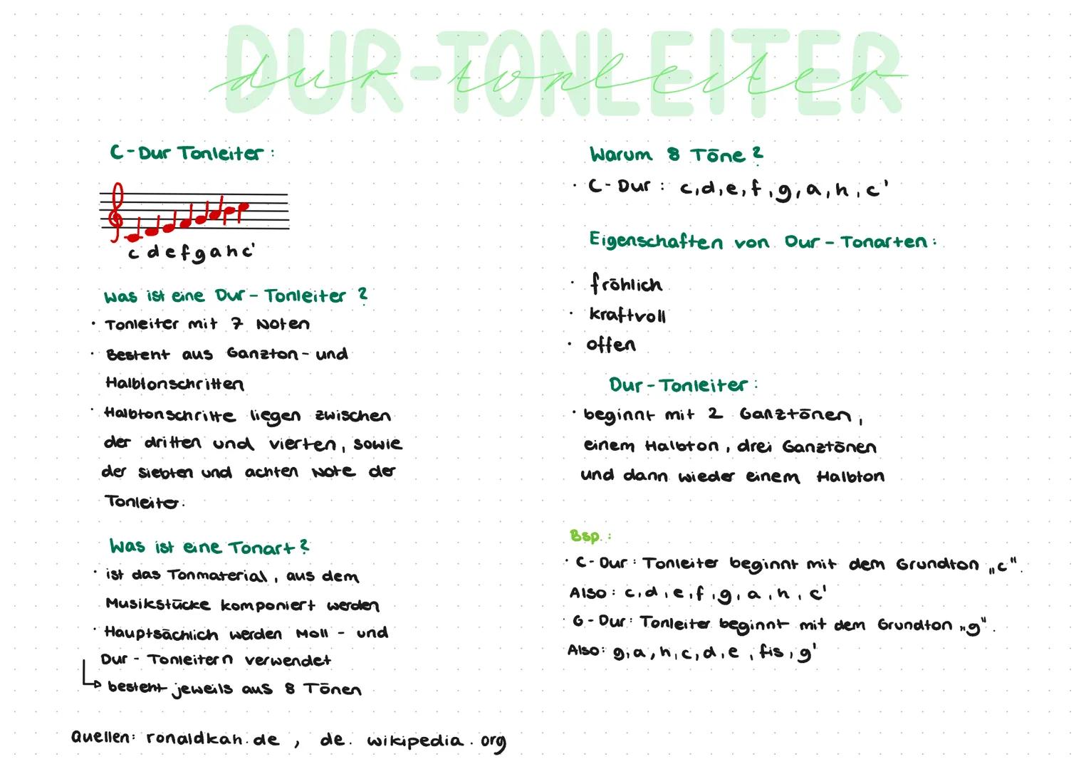# DUR-TONLEITER

C-Dur Tonleiter:

![alt_text](Image)

c d e f g a h c'

Was ist eine Dur - Tonleiter 2

*   Tonleiter mit 7 Noten
*   Beste