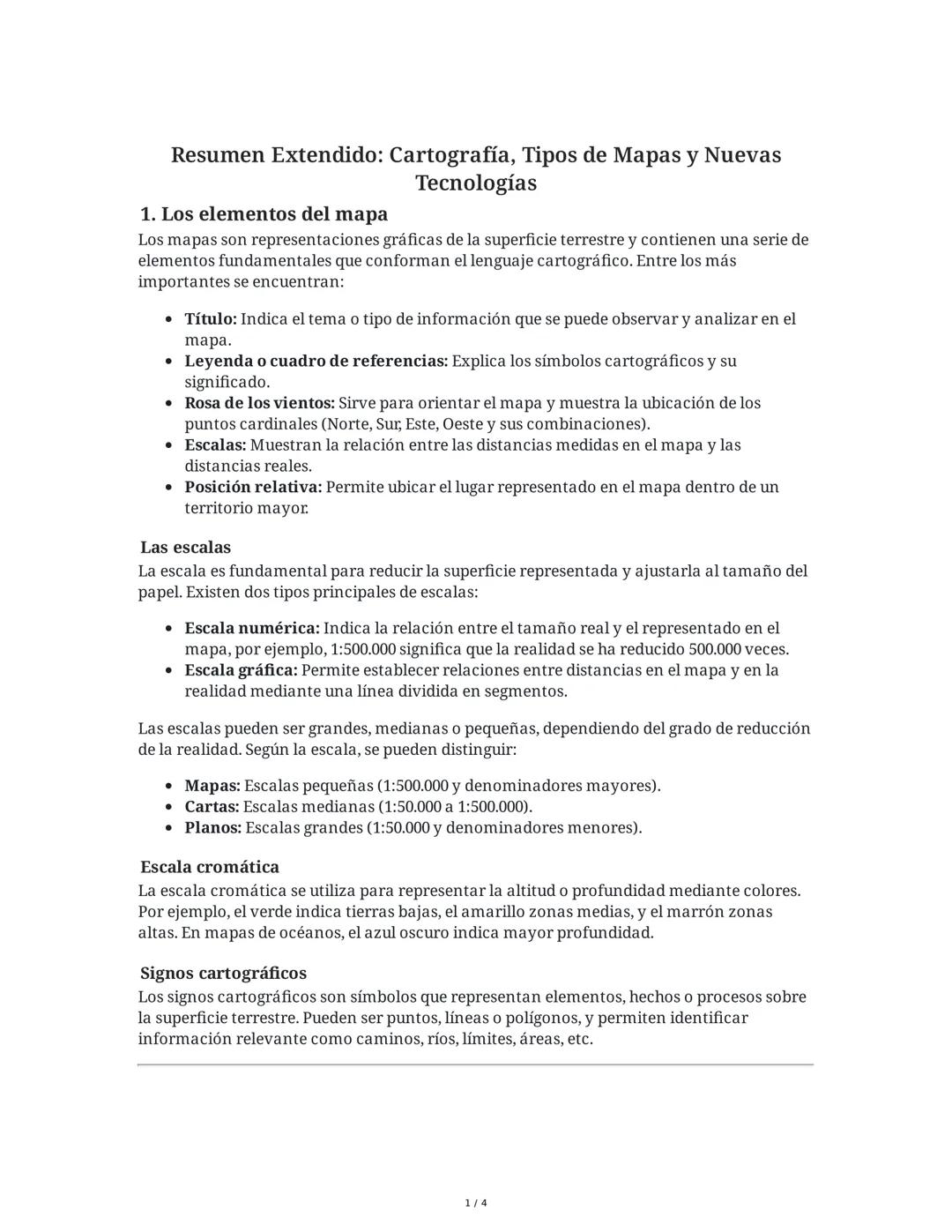 Resumen Extendido: Cartografía, Tipos de Mapas y Nuevas
1. Los elementos del mapa
Tecnologías
Los mapas son representaciones gráficas de la 