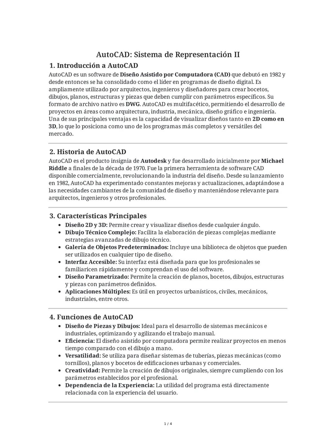 AutoCAD: Sistema de Representación II
1. Introducción a AutoCAD
AutoCAD es un software de Diseño Asistido por Computadora (CAD) que debutó e