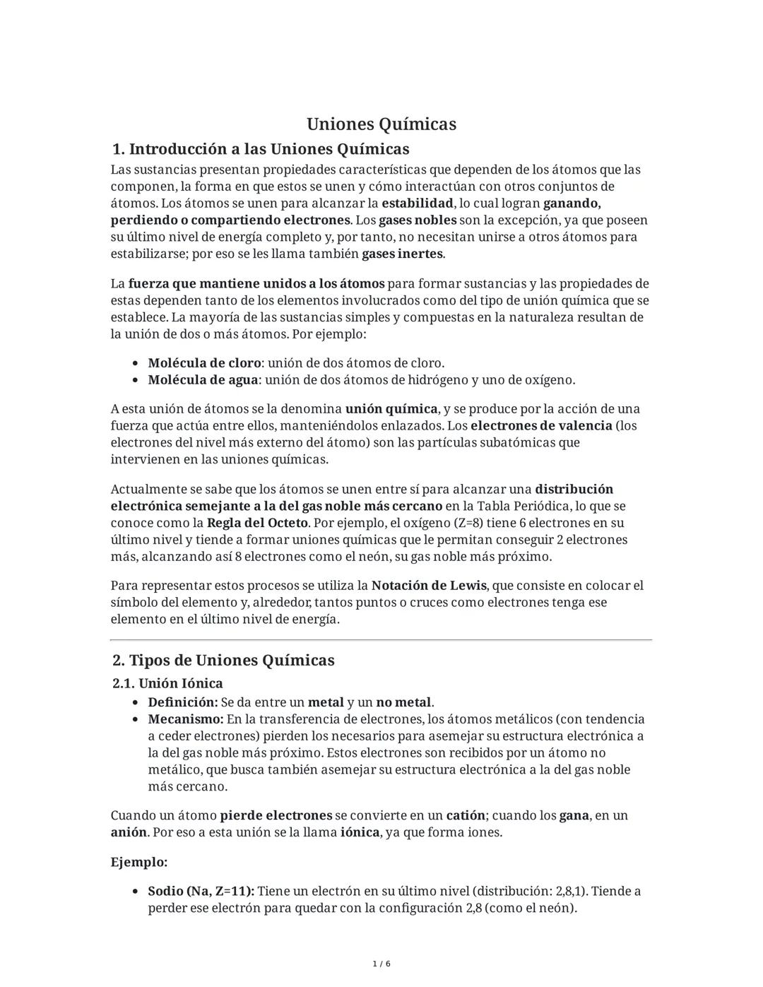 Introducción a las Uniones Químicas