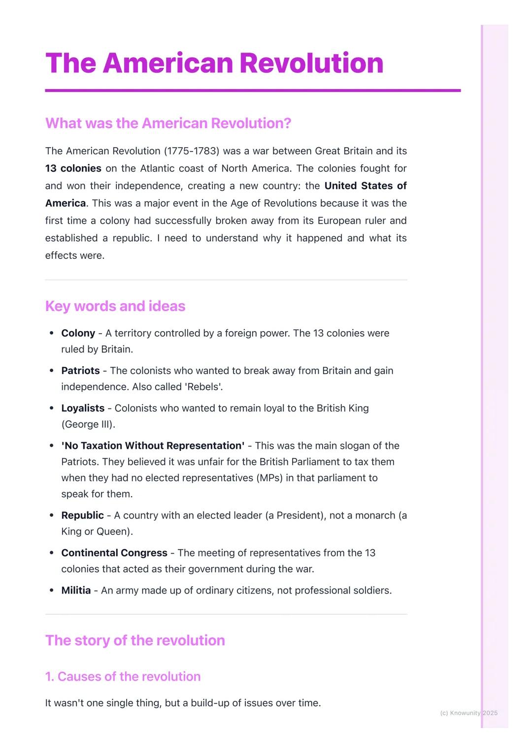 # The American Revolution

## What was the American Revolution?

The American Revolution (1775-1783) was a war between Great Britain and its