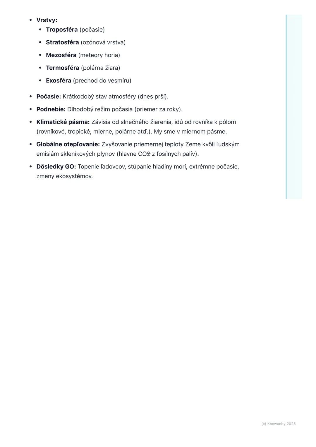 # Atmosféra a podnebie

## Prehľad atmosféry a podnebia

Atmosféra je vlastne taký plynný obal, ktorý obklopuje našu Zem. Je to super
dôleži