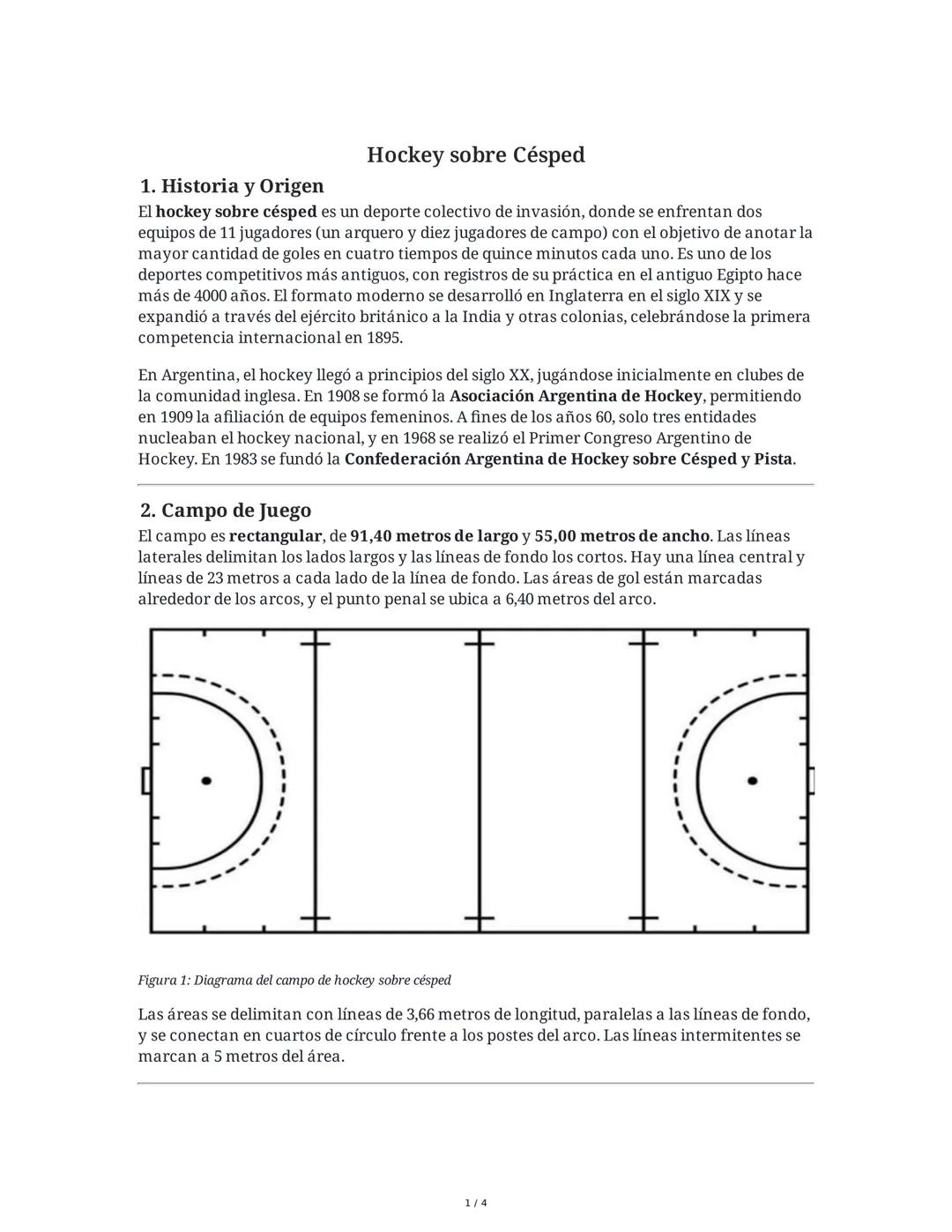 1. Historia y Origen
Hockey sobre Césped
El hockey sobre césped es un deporte colectivo de invasión, donde se enfrentan dos
equipos de 11 ju