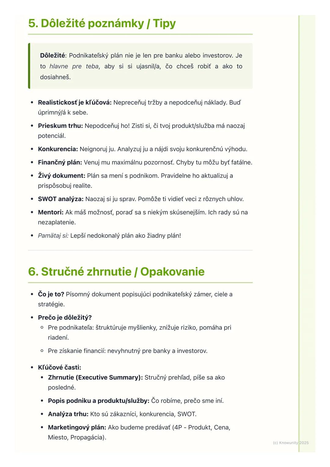# Podnikateľský plán a jeho
tvorba

1. Prehľad / Úvod

Podnikateľský plán je pre mňa ako mapa pre cestu ak chcem niekam prísť,
potrebujem ve
