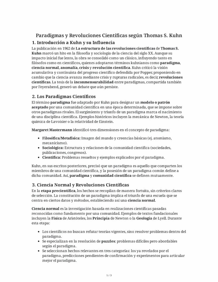 # Paradigmas y Revoluciones Científicas según Thomas S. Kuhn

## 1. Introducción a Kuhn y su Influencia

La publicación en 1962 de *La estru