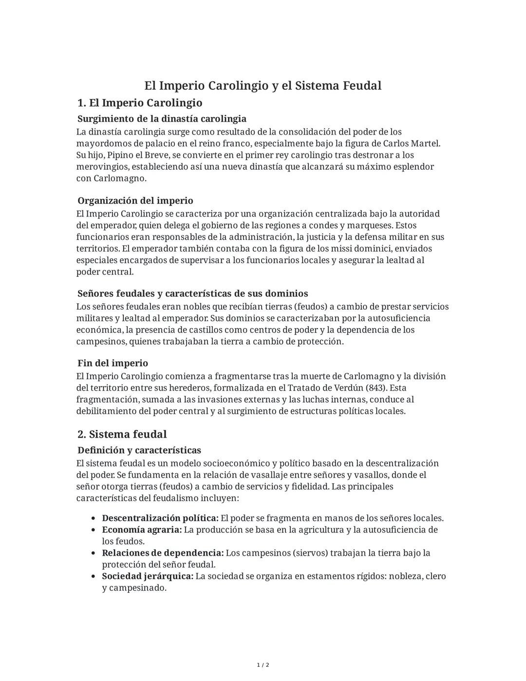 El Imperio Carolingio y el Sistema Feudal
1. El Imperio Carolingio
Surgimiento de la dinastía carolingia
La dinastía carolingia surge como r