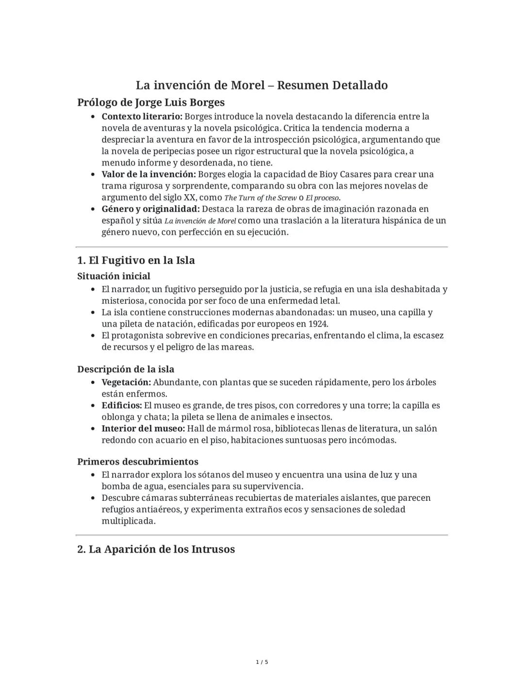 La invención de Morel - Resumen Detallado
Prólogo de Jorge Luis Borges
* Contexto literario: Borges introduce la novela destacando la difere