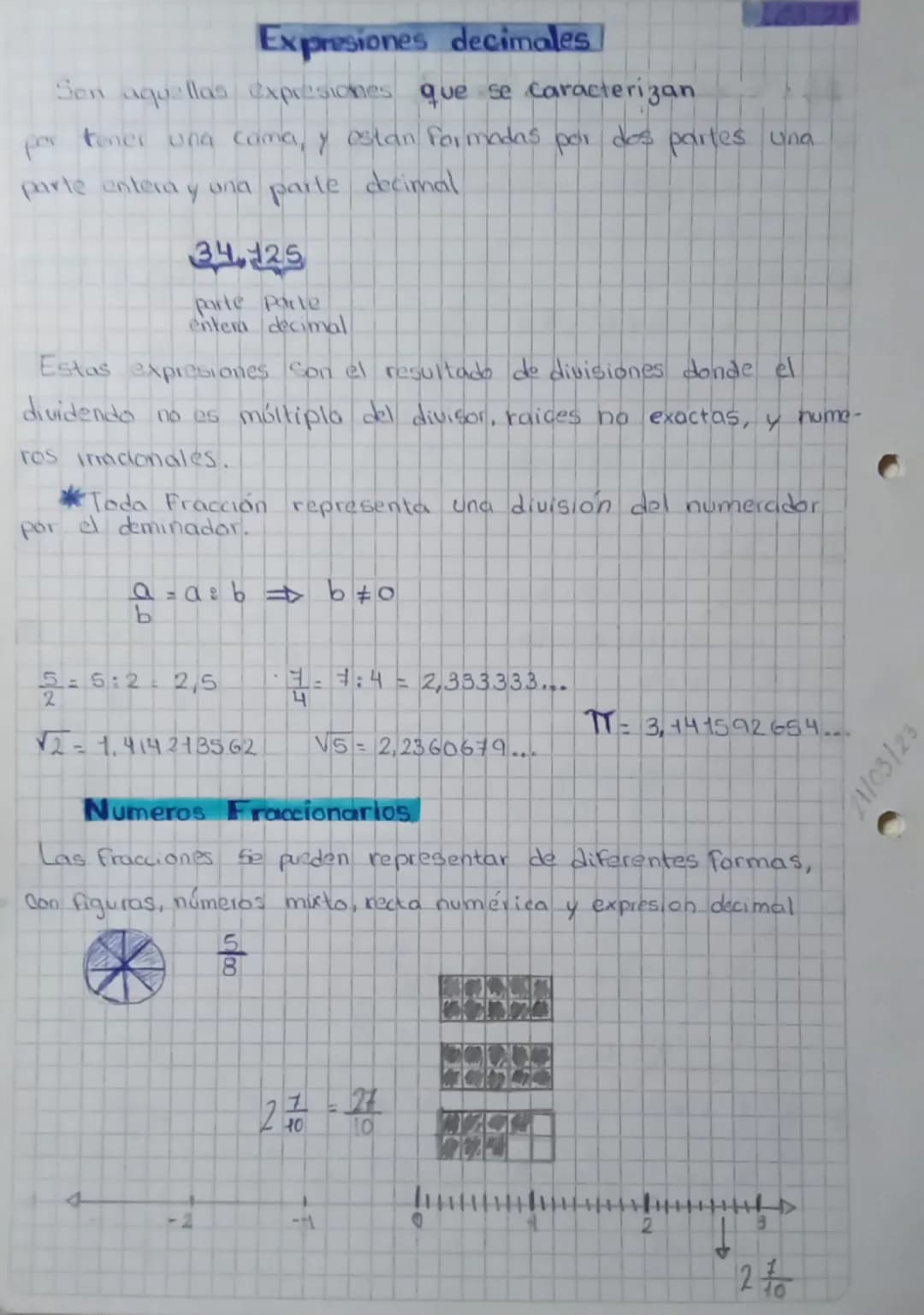 Expresiones decimales
Sen aquellas expresiones que se caracterizan
por tener una cama, y estan formadas por des partes una
parte entera y un