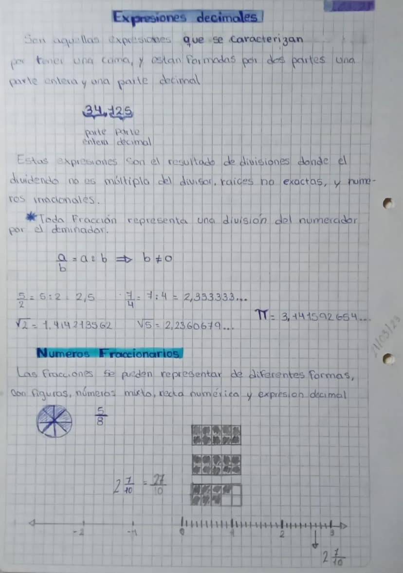 Expresiones decimales
Sen aquellas expresiones que se caracterizan
por tener una cama, y estan formadas por des partes una
parte entera y un