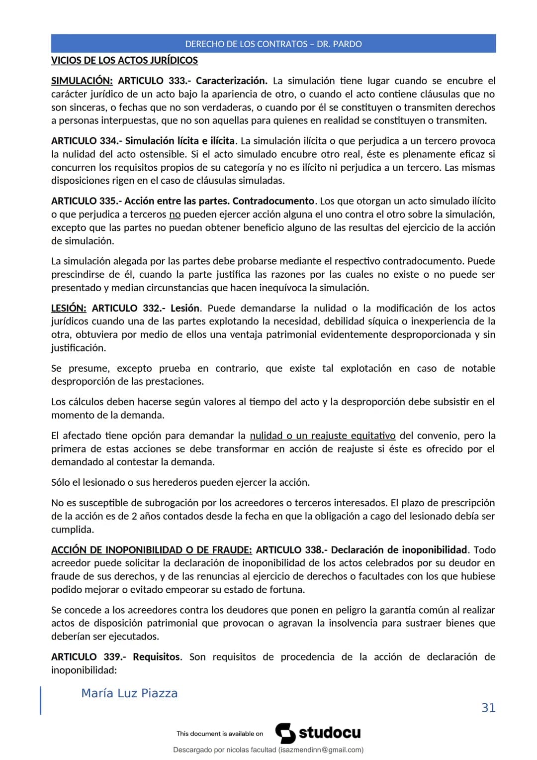 DERECHO DE LOS CONTRATOS - DR. PARDO
DERECHO FRANCÉS: el código francés tomó las enseñanzas de Pothier, contrato es una especie
particular d