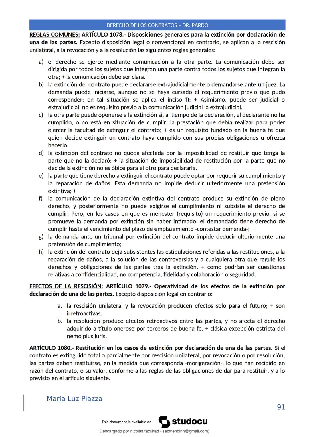 DERECHO DE LOS CONTRATOS - DR. PARDO
DERECHO FRANCÉS: el código francés tomó las enseñanzas de Pothier, contrato es una especie
particular d