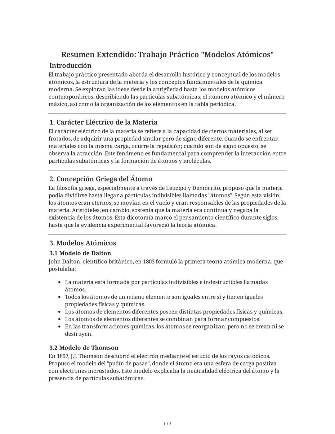 Resumen Extendido: Trabajo Práctico "Modelos Atómicos"
Introducción
El trabajo práctico presentado aborda el desarrollo histórico y conceptu