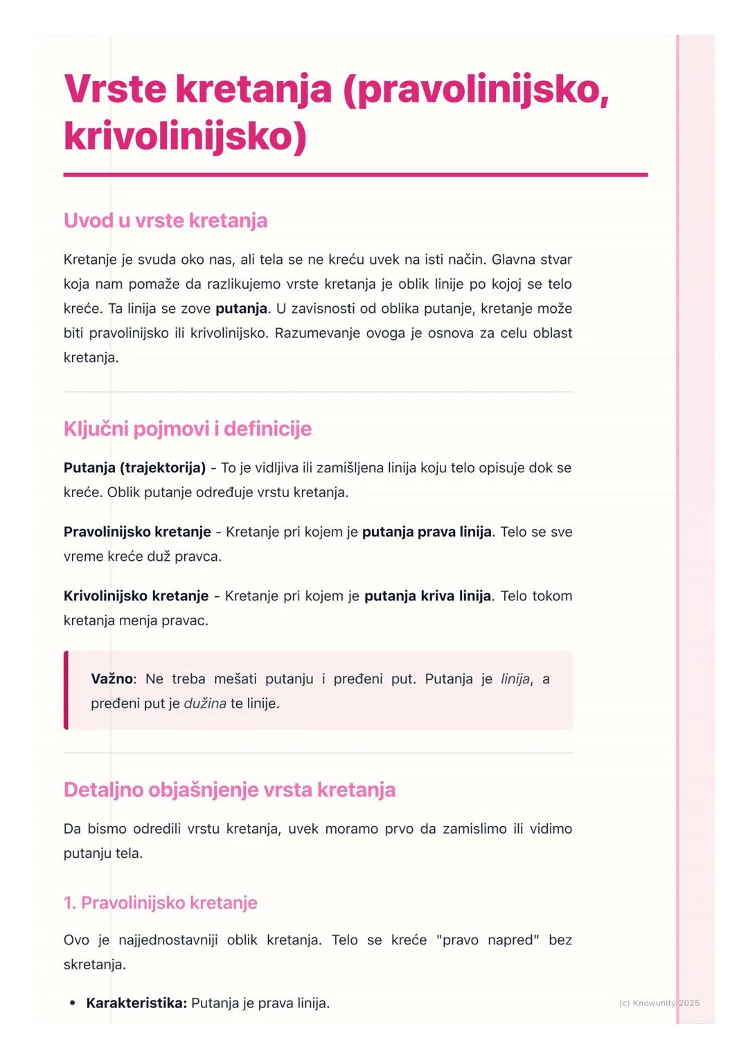 # Vrste kretanja (pravolinijsko,
krivolinijsko)

Uvod u vrste kretanja

Kretanje je svuda oko nas, ali tela se ne kreću uvek na isti način. 