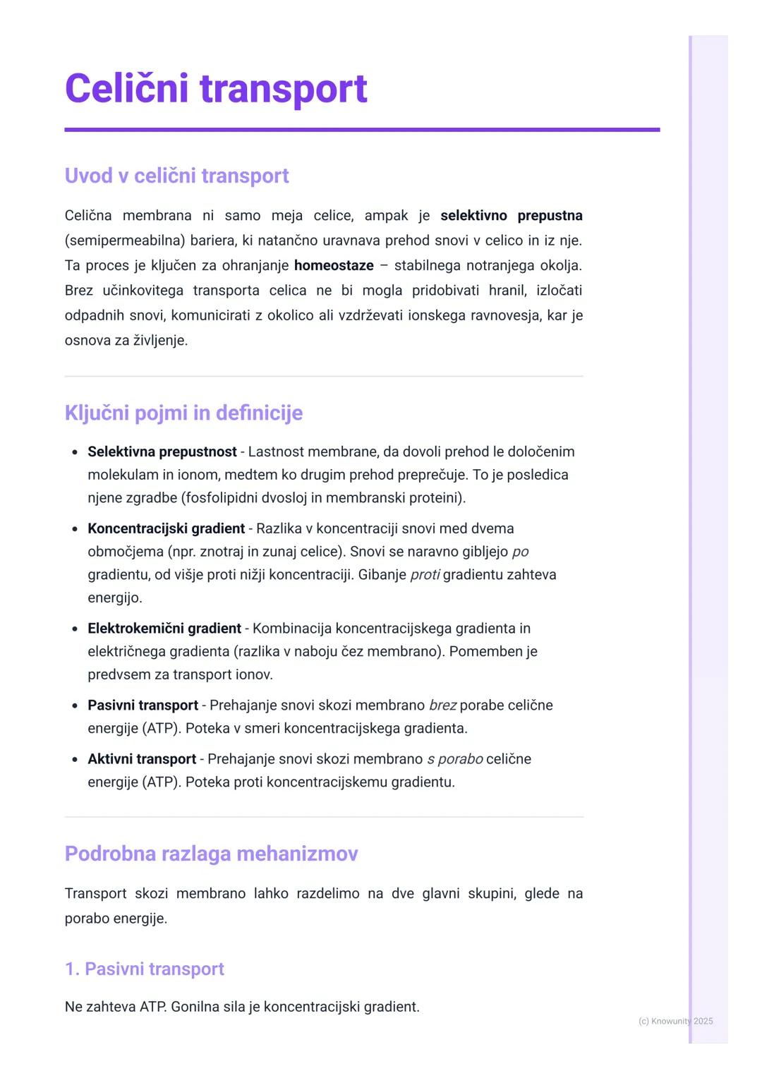 # Celični transport

Uvod v celični transport

Celična membrana ni samo meja celice, ampak je selektivno prepustna
(semipermeabilna) bariera