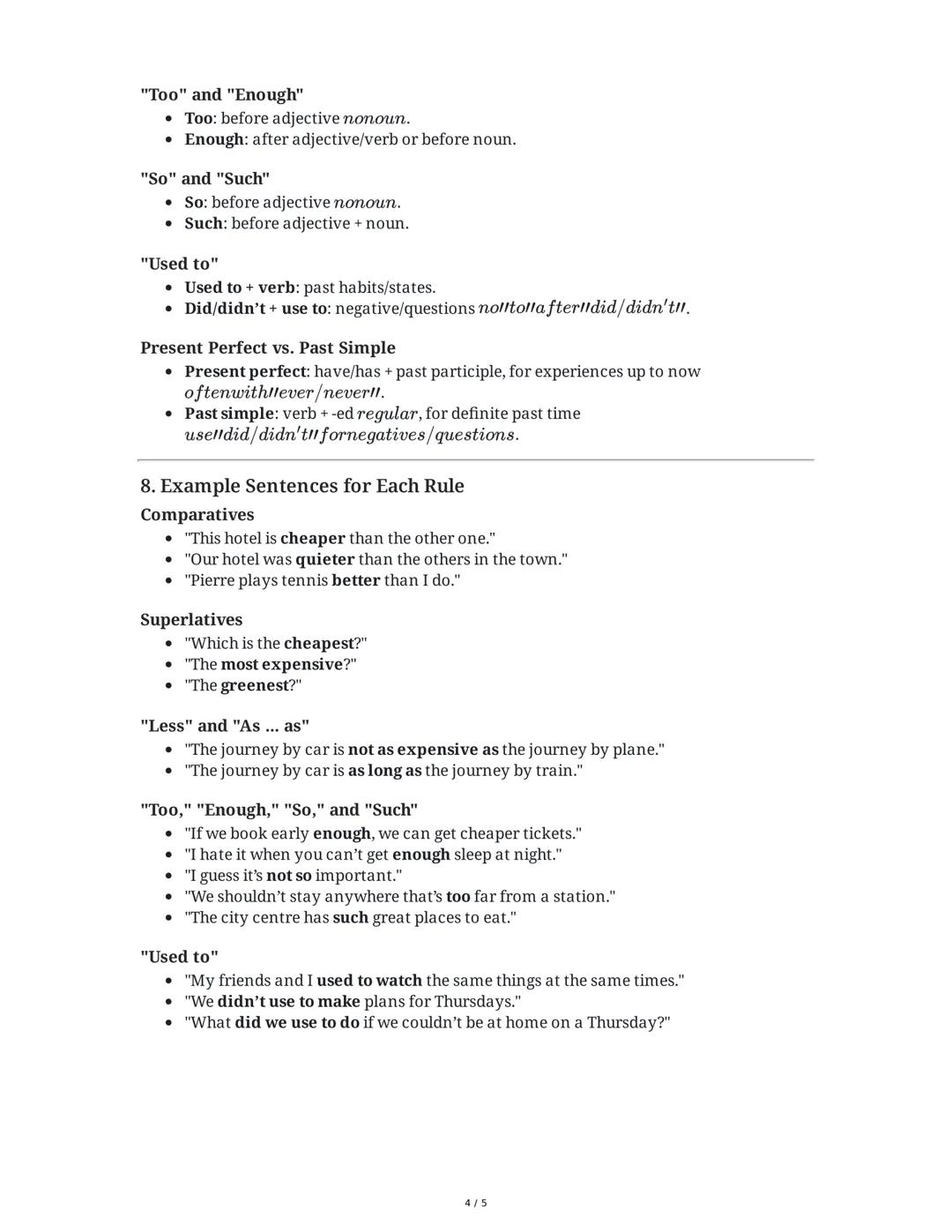 English Grammar Reference and Practice Summary
This summary covers key grammar points from the provided images, focusing on
comparatives and