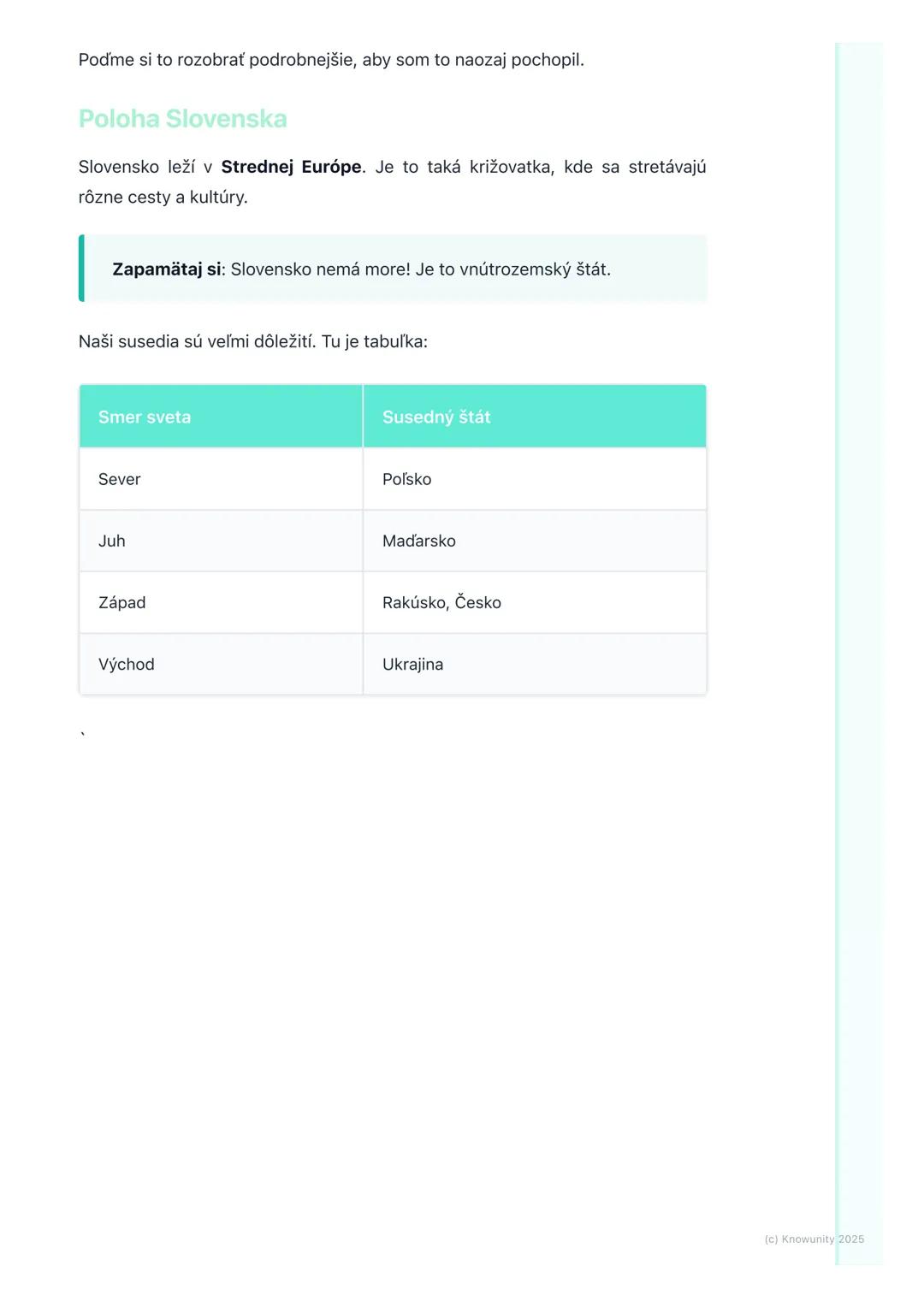 # Slovensko - naša vlasť v
európskom kontexte

1. Prehľad našej vlasti v Európe

Ahojte! Pripravujem si poznámky na písomku z Geografie o Sl