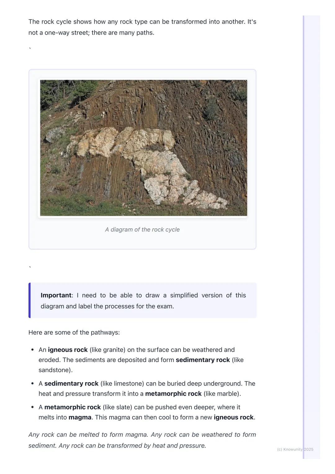 # The Rock Cycle

An introduction to the rock cycle

The rock cycle describes how the three main types of rock are formed and
how they can c