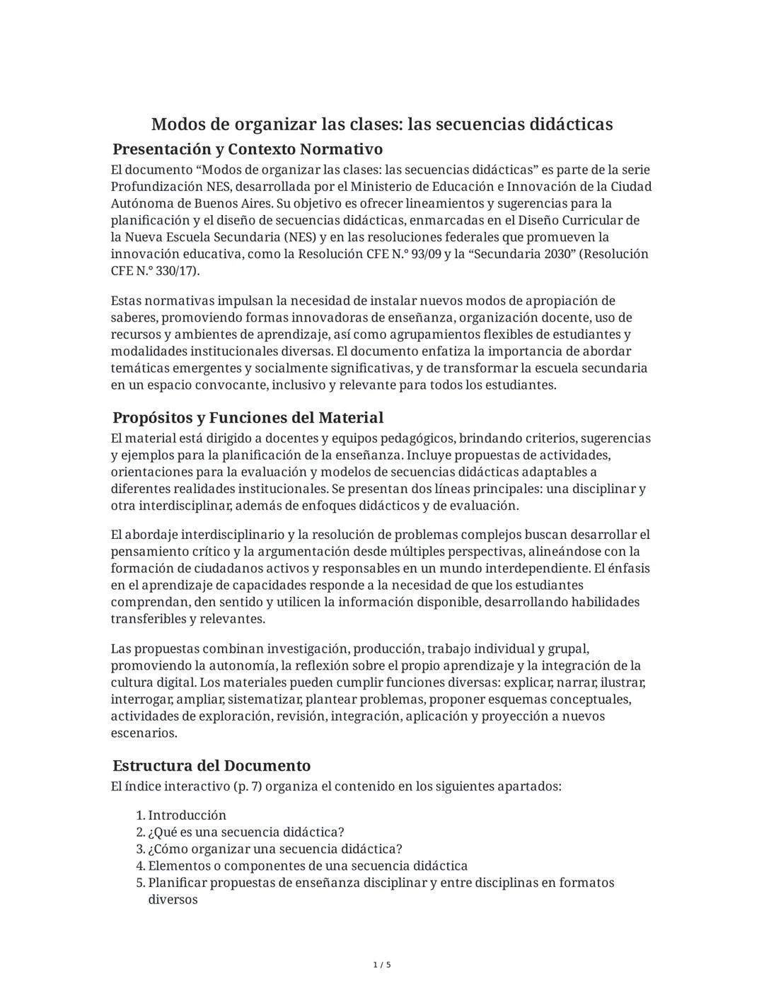 Modos de organizar las clases: las secuencias didácticas
Presentación y Contexto Normativo
El documento "Modos de organizar las clases: las 